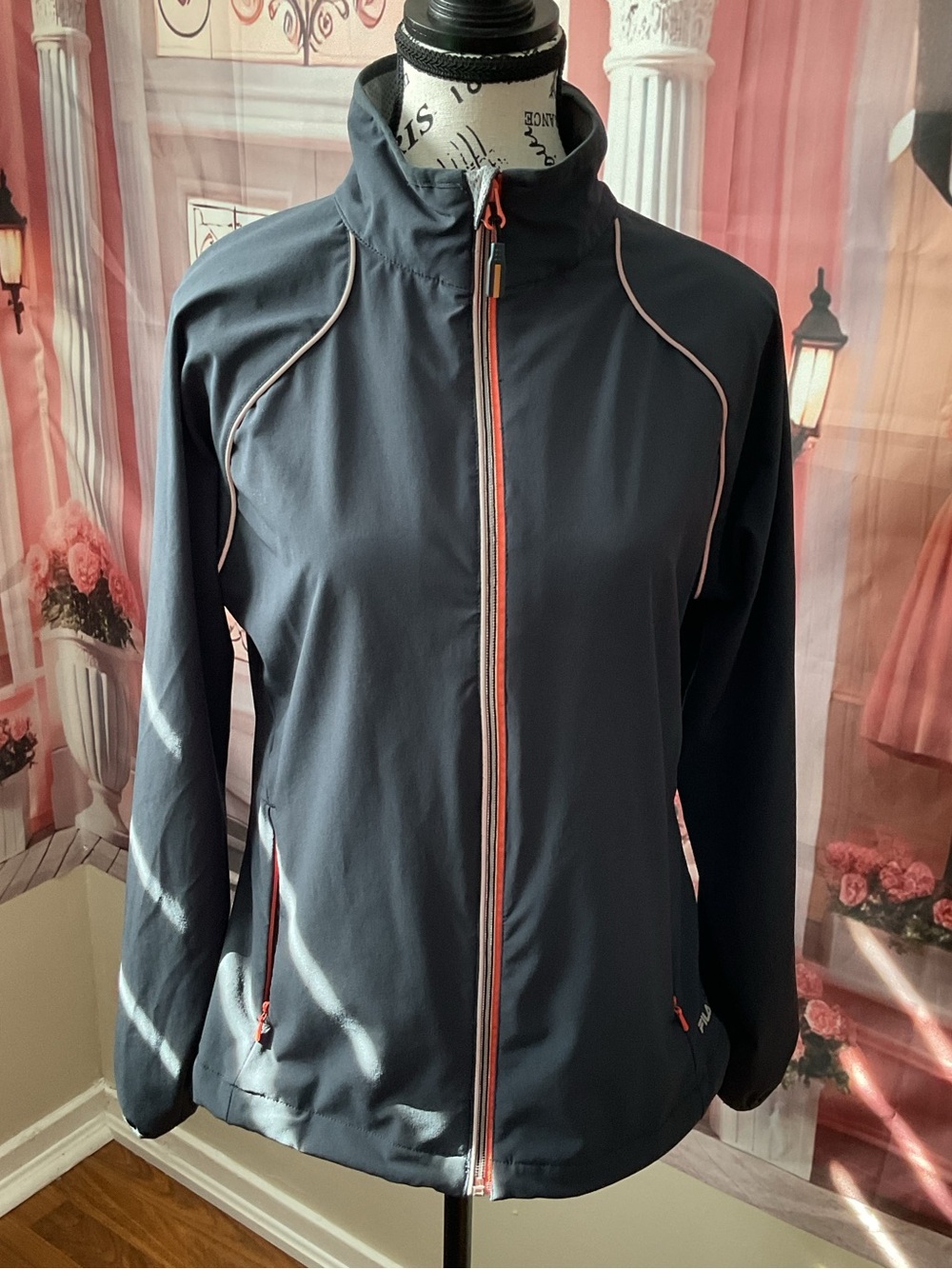 Fila Navy Lightweight Zip-Up Jacket with Pink Contrast Trim
